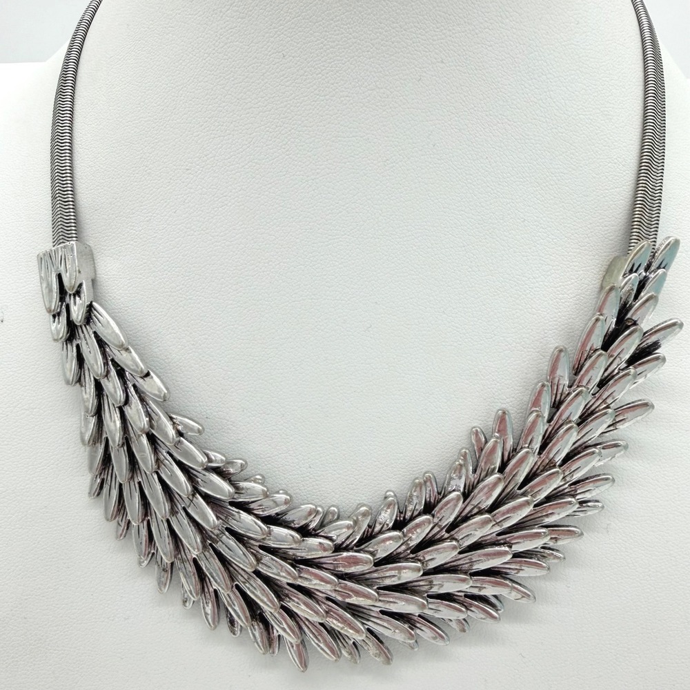 Eastar Silver Tone Angel Wing Dragon Scale Statement Collar Necklace